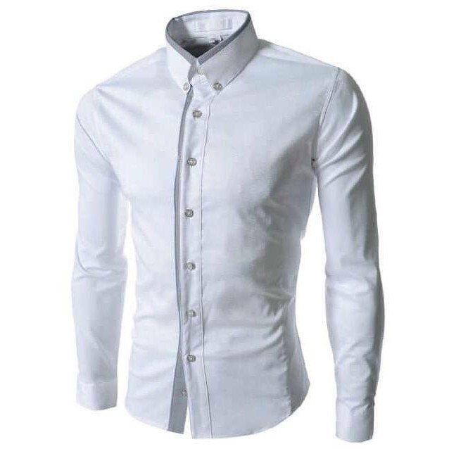 Stok Terbatas Hem Kemeja Pria Kantor Keren / Baju Pria Atasan Putih Lengan Panjang