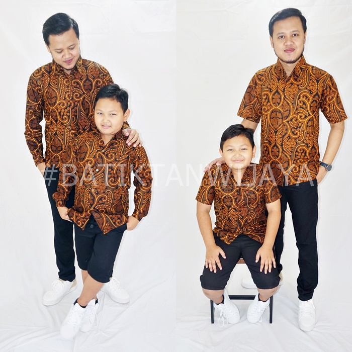 Batik Couple Ayah Anak Laki Laki Umur 1-14 Tahun Bahan Katun Sogan Motif Kenongo Jogja Kemeja Batik 
