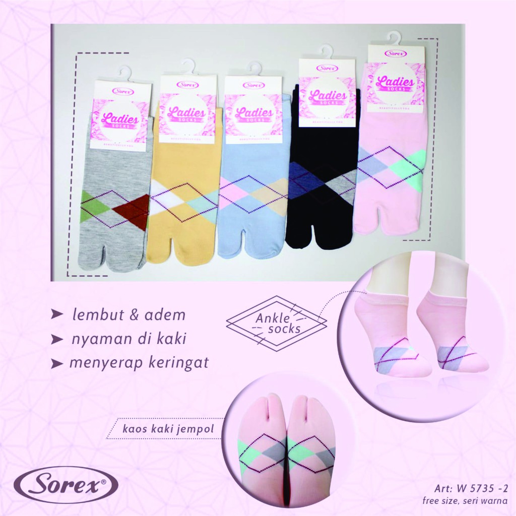 Kaos Kaki Wanita 1 set isi 3 pasang Sorex W 5735-2 / Ladies Socks Jempol Sneaker Semata Kaki W5735-2