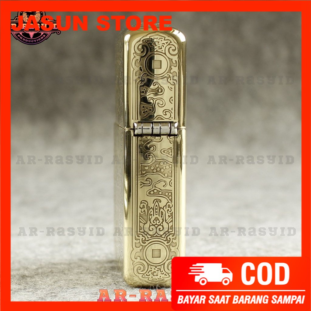 Korek Api Minyak Zippo Gold Ukir Motif Winged Beast 168 3962-5