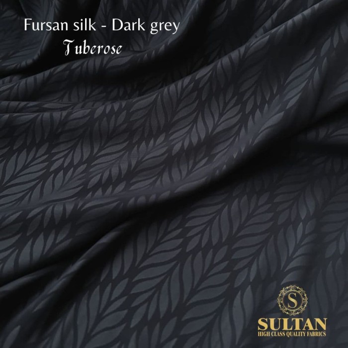TERBARU     (PER 0,5M) KAIN ABAYA SULTAN FURSAN SILK DARK GREY EMBOSS TUBEROSE