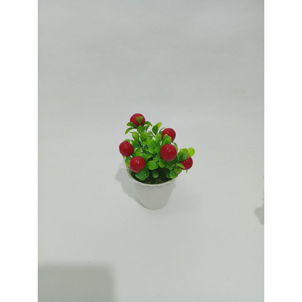 RB6073 BUAH CERI POT TAWON 7CM BUAH HIAS DAUN PLASTIK ARTIFICIAL