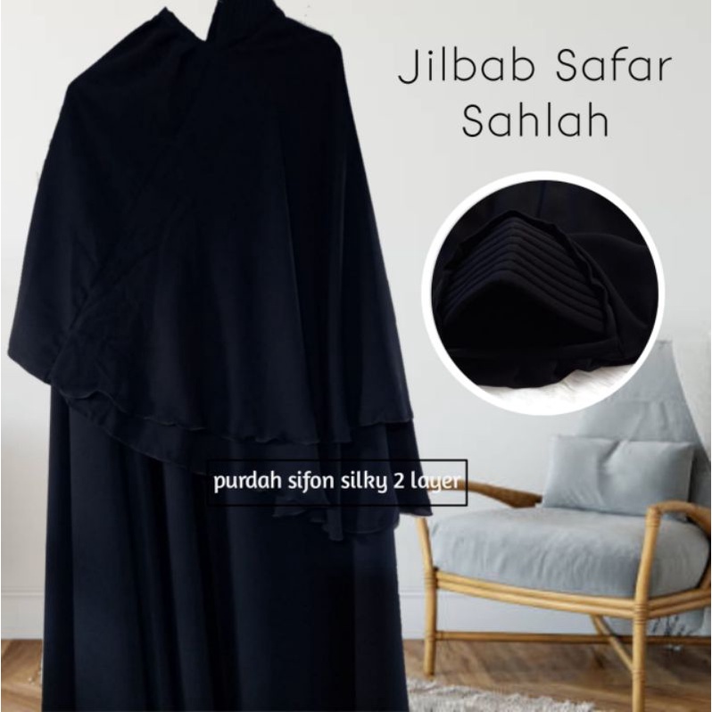 JILBAB SAFAR JETBLACK PURDAH 2 LAYER
