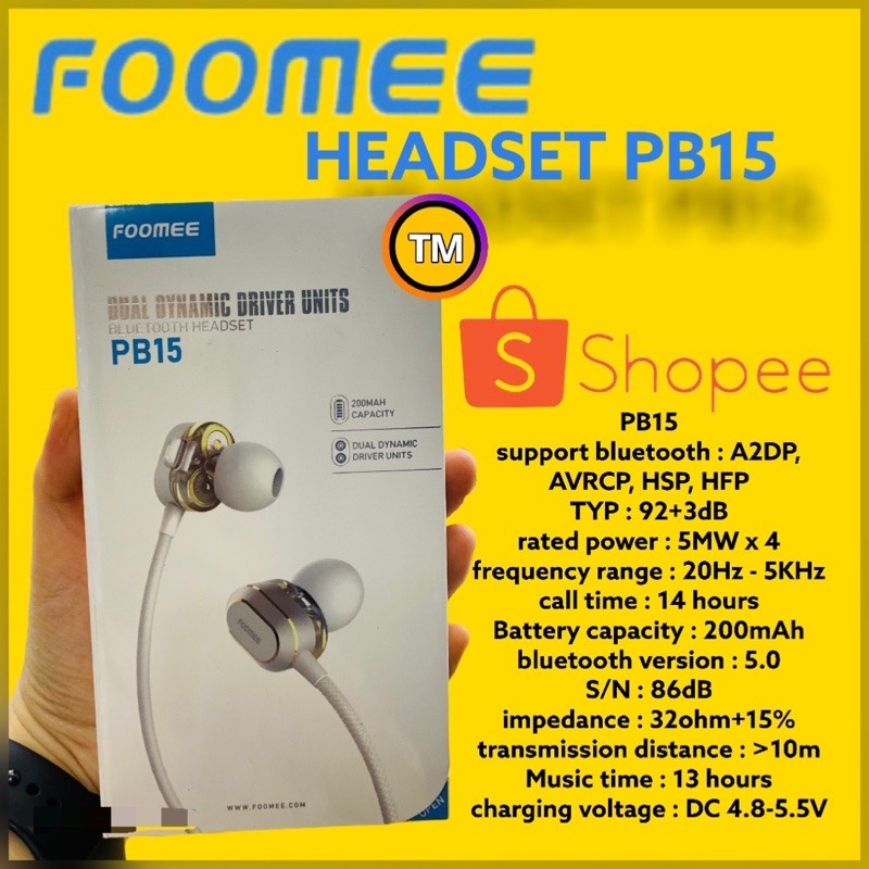 Foomee PB15 Sport Headset Bluetooth White