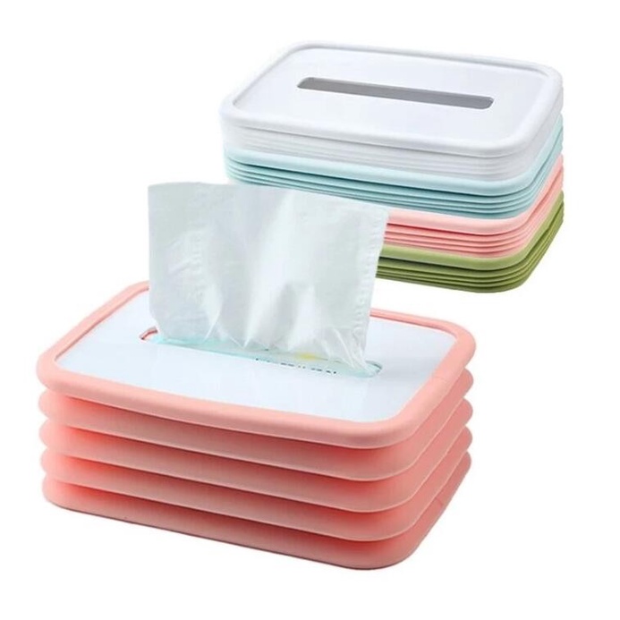 Kotak Tissue Lipat Silicone Foldable Elastic Tempat Tissue Box Silicon Elastis Lifting Tissue Box Tempat Tisu Hiasan Rumah Kantor Mobil