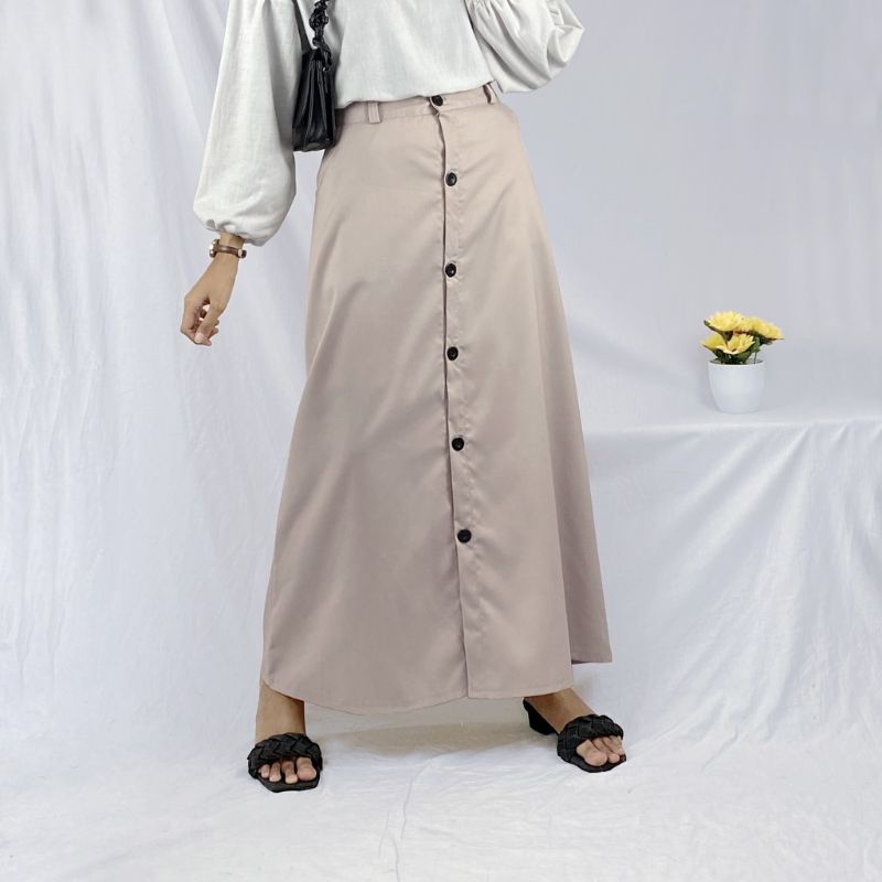 Casual button skrit rok panjang mode kancing terbaru dan kekinian