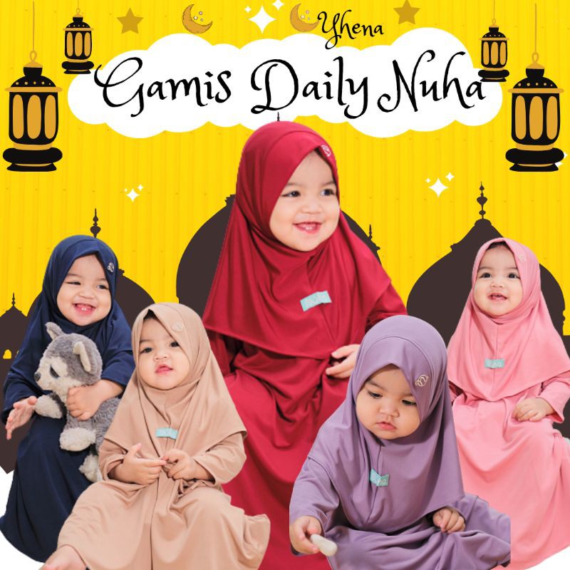 Busana Muslim Anak Perempuan Setelan Gamis Anak Syari Set Hijab Polos Nuha Maroon Umur 1 2 3 4 Tahun