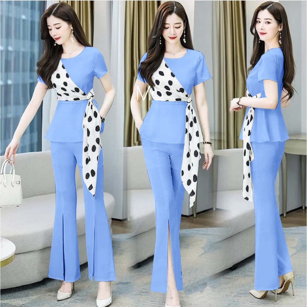 ST JACQUELINE / SETELAN JACQUELINE MOSCREPE / 2IN1 / SETELAN WANITA KOREAN STYLE / BAJU POLKA WANITA