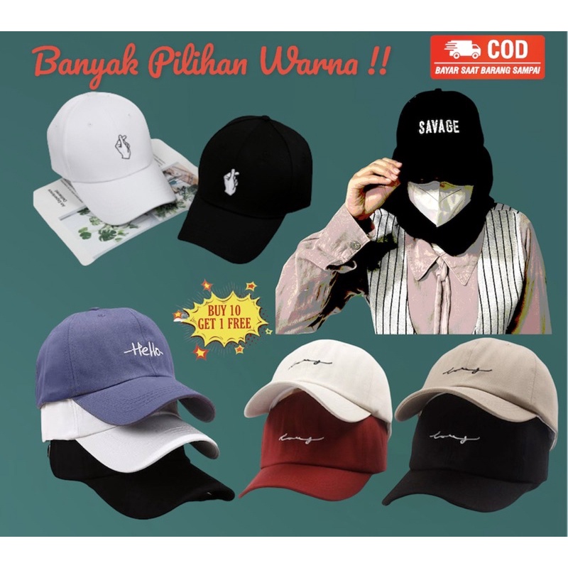 Topi Baseball Pria Wanita Dewasa Bordir Smiley Hello Savage Garis tiga Saranghae Love