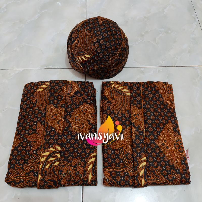 Set Jarik Cewek Cowok + Blangkon, Motif Truntum Wahyu Tumurun