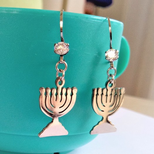 Anting Menorah.  Anting Kaki Dian. Hanukkah. Anting Profetik. Judaika. Yahudi. Jew. Souvenir Israel