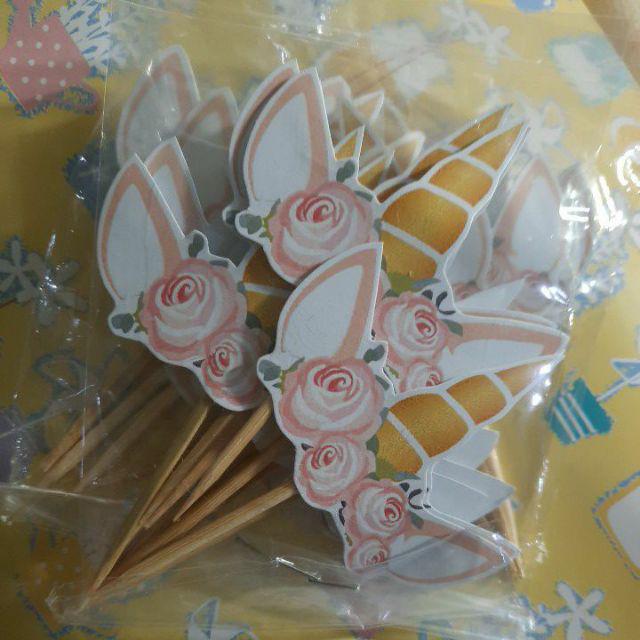 Topper Cupcake Birthday Unicorn Flower Custom -isi 20 Pcs
