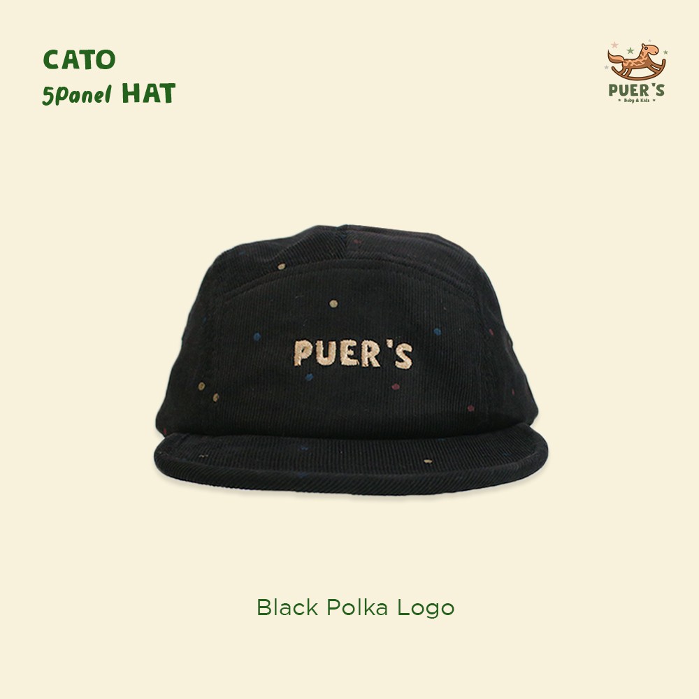 TOPI ANAK  (FIVE PANEL ANAK / 5PANEL ANAK) KIDS HAT PUER'S CATO HAT-BLACK POLKA LOGO