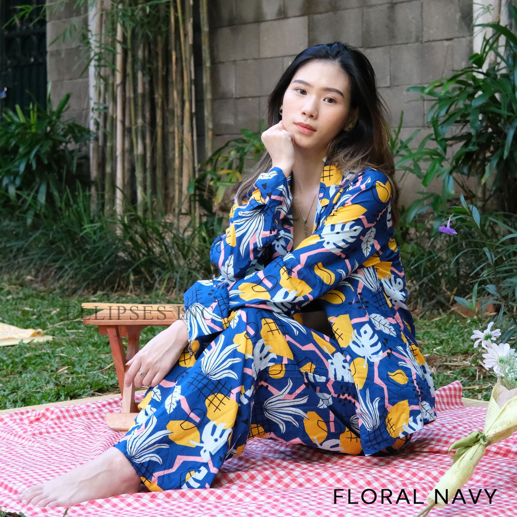 ELLIPSESINC Piyama Wanita/Piyama Kancing/Baju Tidur/Piyama Rayon Wanita Lengan Pendek Lengan Panjang