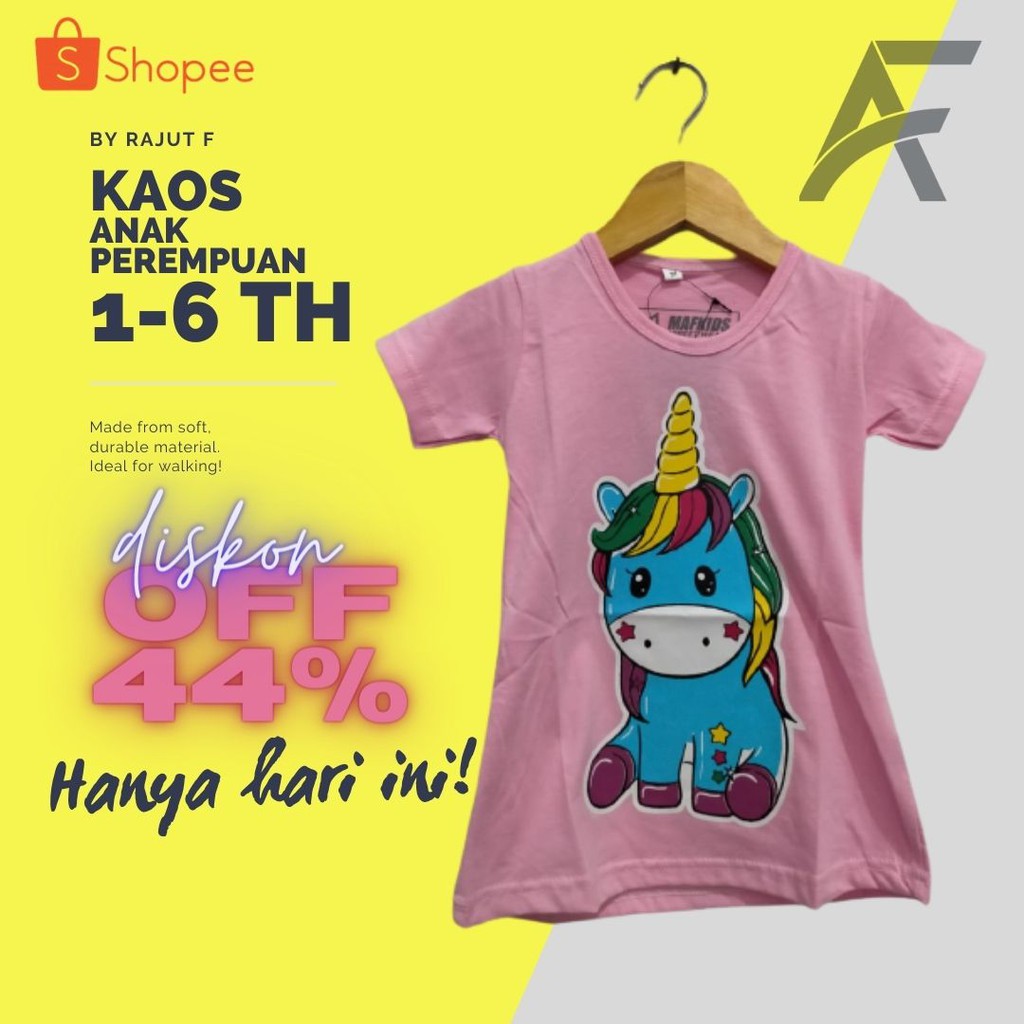 KAOS ANAK PEREMPUAN 1-6 TAHUN MOTIF UNICORN PRINC