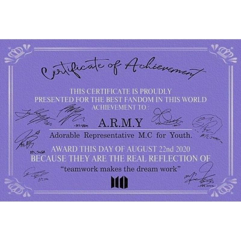 Sertifikat ARMY for BTS