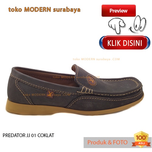 Sepatu pria sekolah casual slip on kulit loafers PREDATOR JJ 01 COKLAT