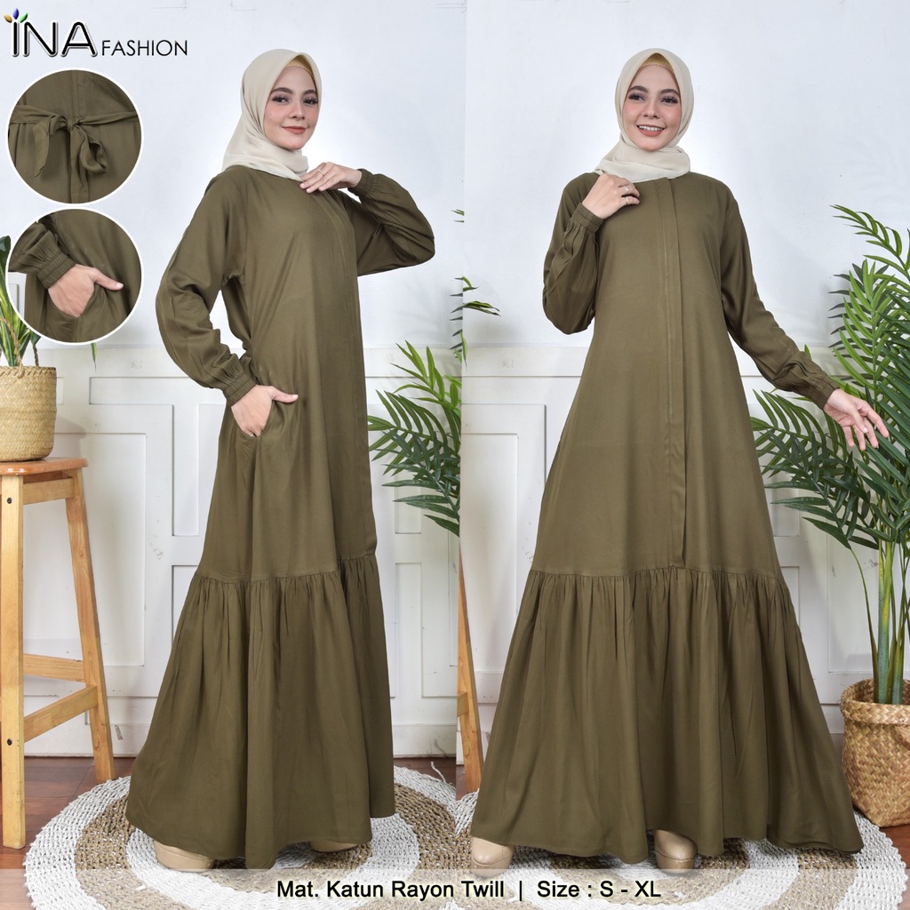 Gamis katun rayon twill terbaru bahan lembud adem size warna lengkap