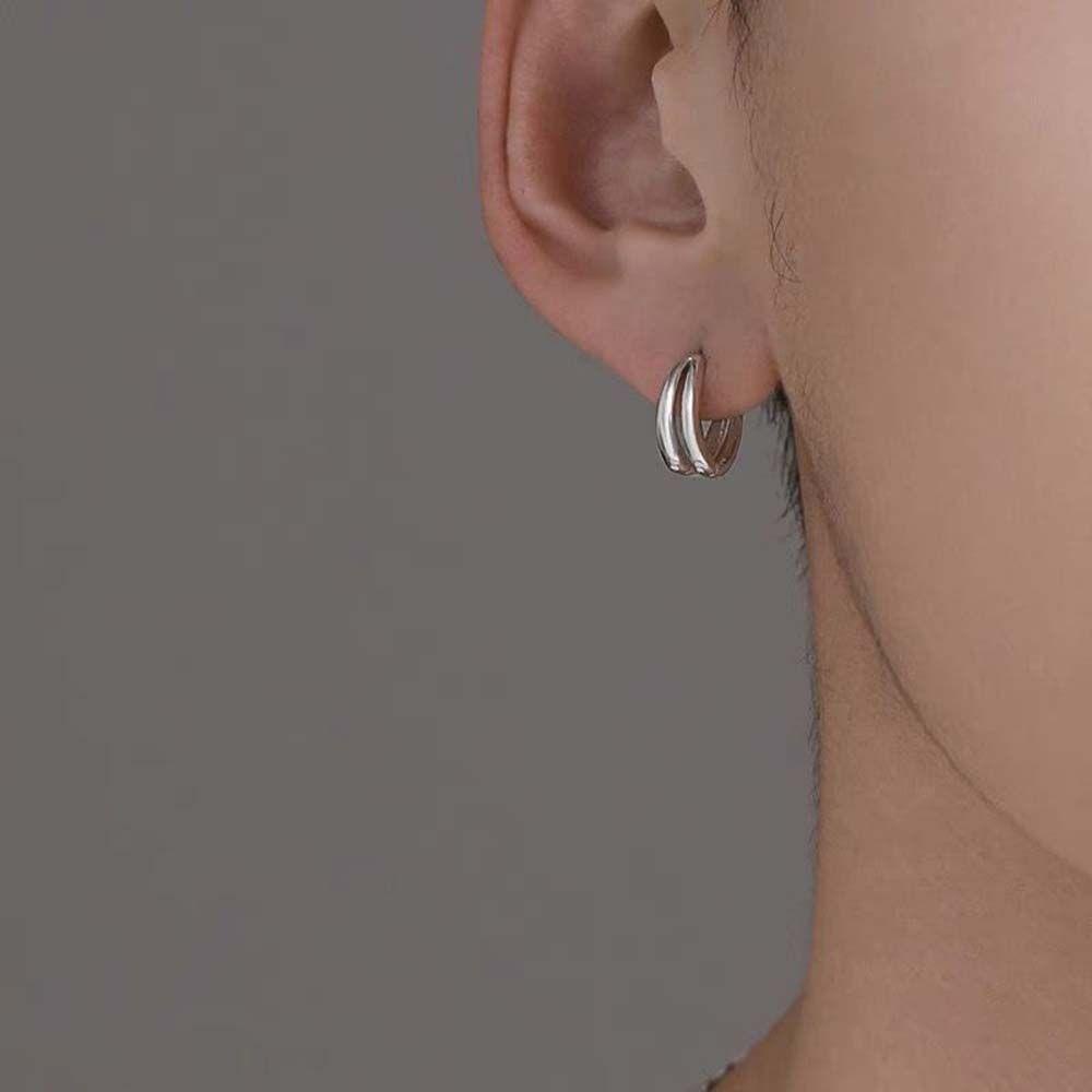 Agustina Pria Hoop Earrings Keren Sederhana Multi-layer Bulat Lingkaran Lingkaran Ganda Bulat Hip Hop Telinga Studs