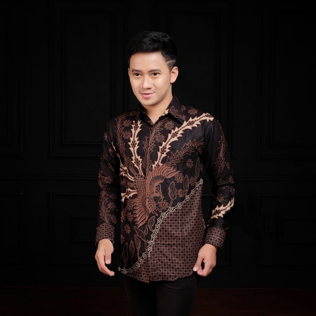 Kemeja batik lengan panjang size m l xl xxl xxxl-NO 2 KMJ Manuk ireng