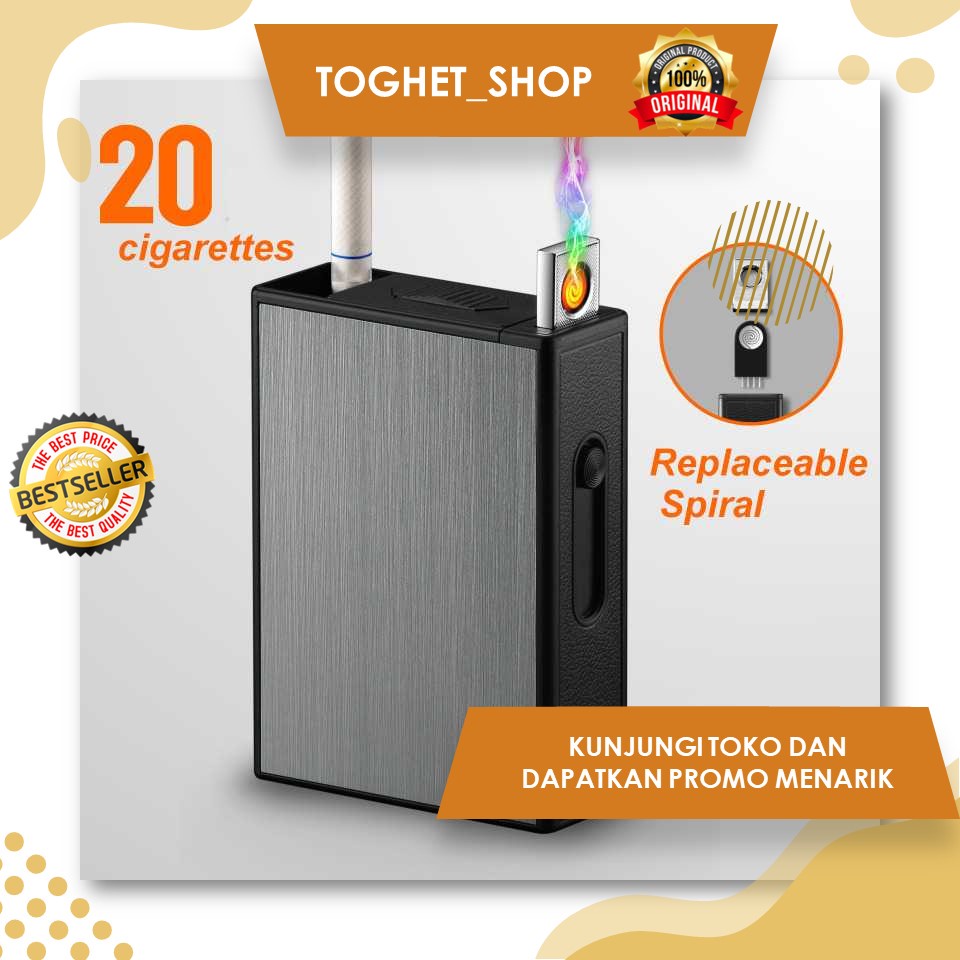 Kotak Rokok 20 Slot Dengan Korek Elektrik USB Recharge Kotak Penyimpanan Rokok Dengan Korek Api Elek