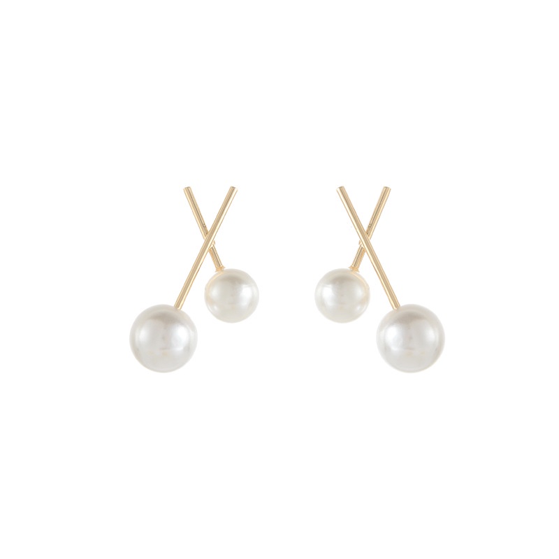 Sterling silver jarum cross pearl stud anting-anting untuk wanita niche desain sederhana internet pe