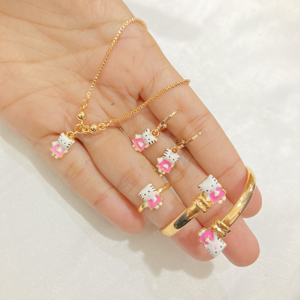 Set Perhiasan Anak Kalung Anting Cincin Gelang Cat Lapis Emas