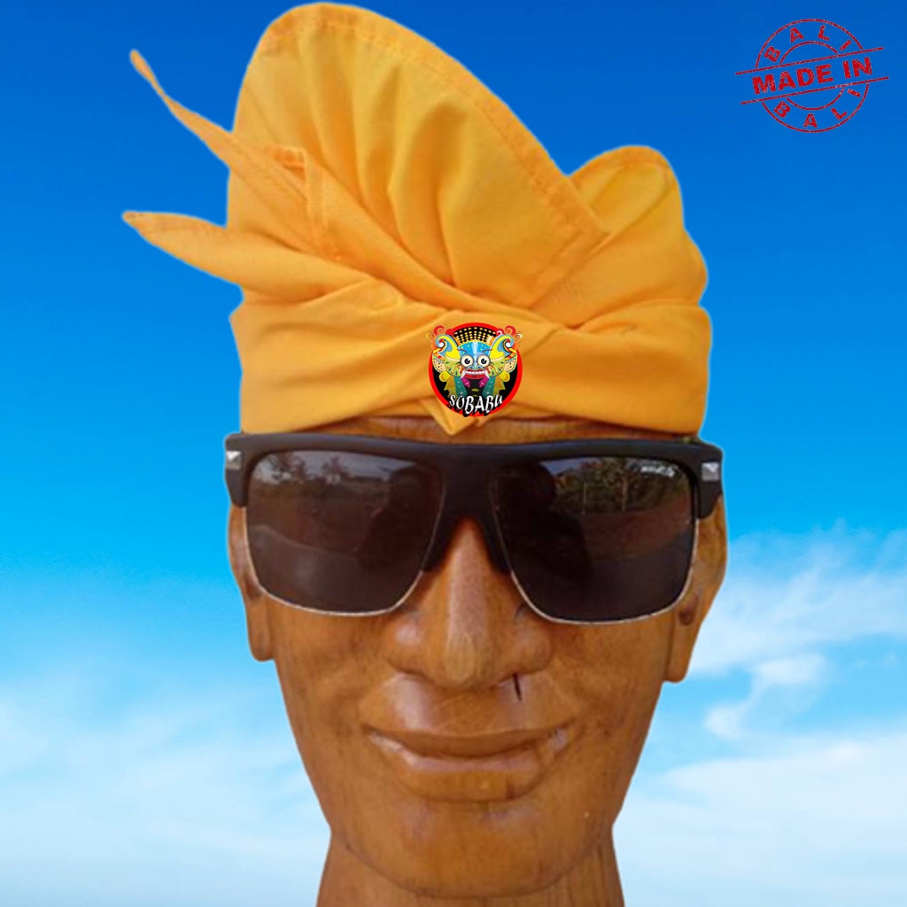 Udeng Bali Asli Kuning Polos Setengah Jadi - Iket Kepala Bali - Blangkon Bali - Peci Bali - Topi Ada
