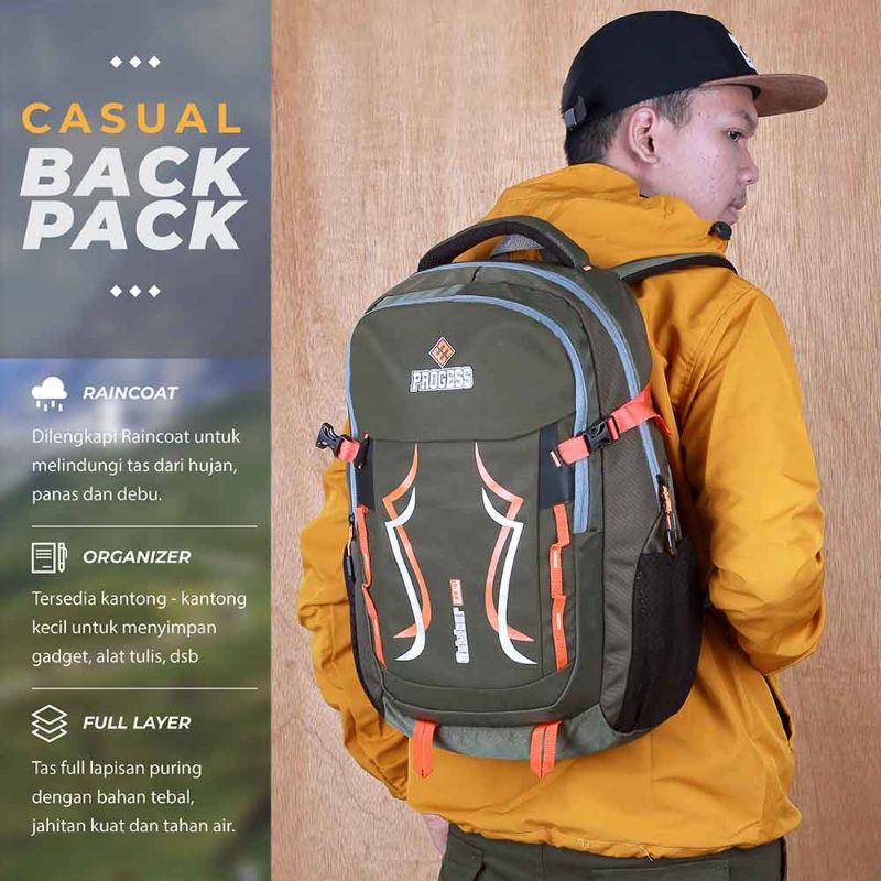 Tas Ransel Pria Punggung Outdoor Progess Keril Trendy Waterproof Anti Air Tas Travel Camping Treking