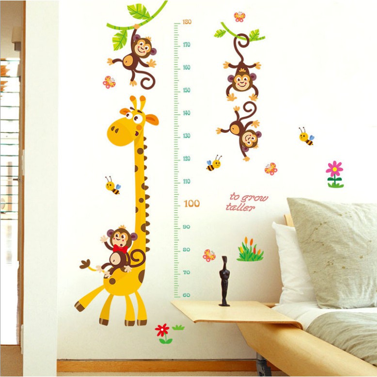 RELIZA WALL STICKER PENGUKUR TINGGI BADAN JERAPAH MONKEY ANAK GROW UP STIKER DINDING SK9292