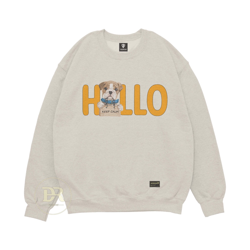 Sweater Crewneck Wanita Dog Hello Fleece Tebal Premium Size M L XL XXL