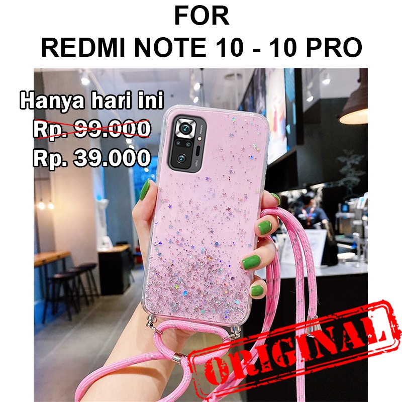 GLITTER LANYARD case Xiaomi Redmi Note 10 - 10 Pro softcase casing cover tali strap silikon