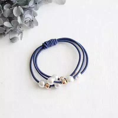 KARET IKAT RAMBUT MUTIARA 1966 WARNA WARNI KARAKTER KOREA JEPIT GULUNG KUCIR MURAH KUNCIRAN CANTIK-NAVY mutiara