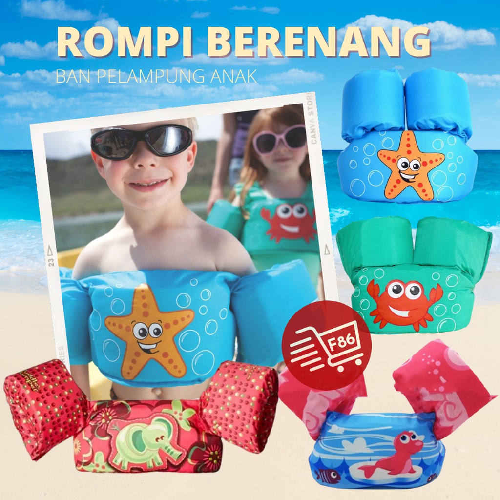 [F86] Pelampung rompi ban renang anak jacket puddle jumper swim SATU SET TANGAN DADA