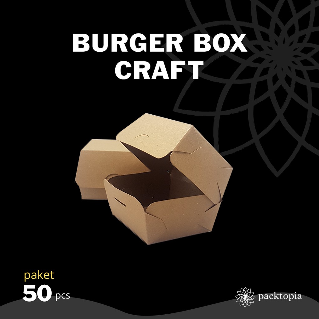 

BOX DUS KARDUS KOTAK ROTI BURGER 10x8,5x8cm CRAFT LAMINASI (PAKET 50 PCS)