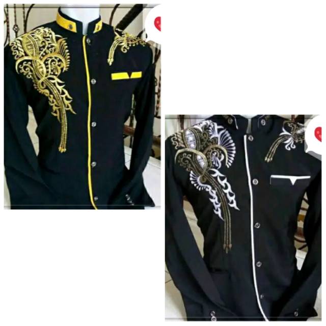 Jasko Hitam Bordir Lis Putih Kuning/ Atasan Muslim Pria Jas Koko Murah Keren/ Baju Koko Cowok Jasco