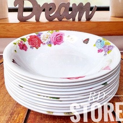 PROMO 12.PCS PIRING MAKAN CEKUNG MOTIF ROSE MELAMINE WARE TEBAL DAN KUAT