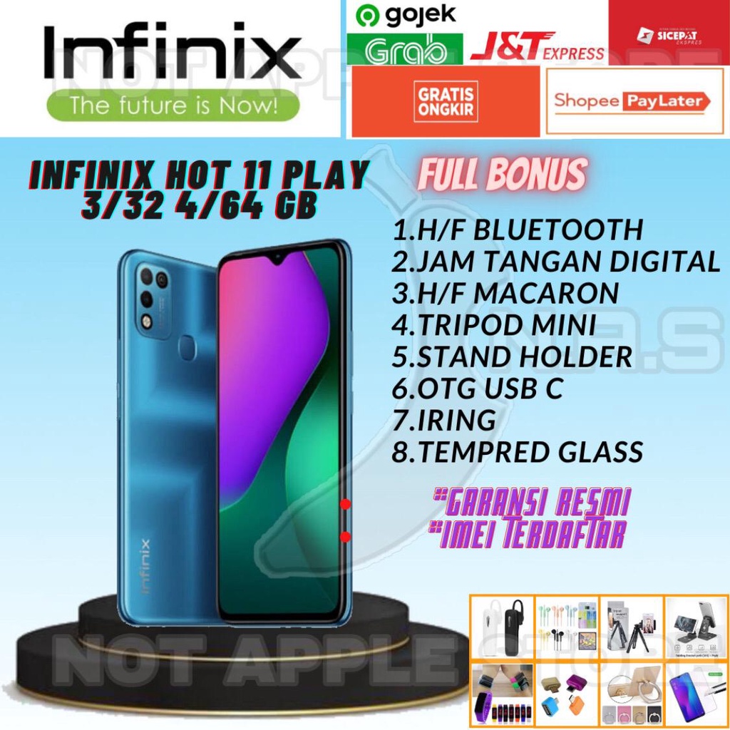 INFINIX HOT 11 PLAY RAM 3/32GB 4/64GB NEW BARU GARANSI RESMI