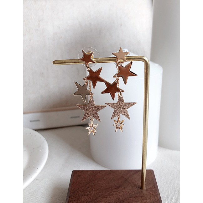 LRC Anting Tusuk Fashion Gold 925 Silver Needle Star Pearl Circle Hollow Earrings F50331