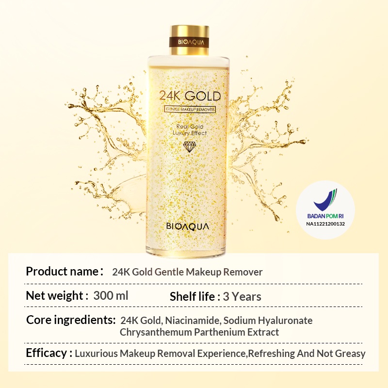 BIOAQUA 24K GOLD GENTLE MAKEUP REMOVER REAL GOLD LUXURY EFFECT 300ML -GC