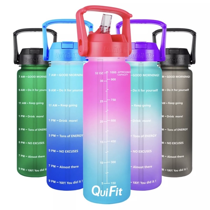 READY STOCK Botol Air Motivasi QuiFit 1L dengan sedotan