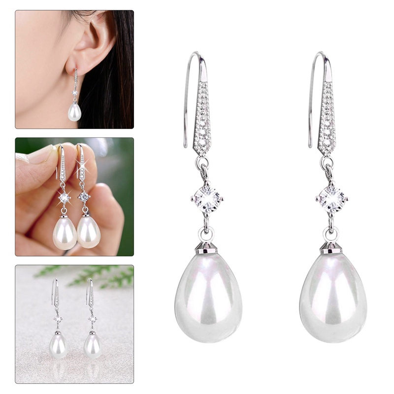 Anting Menjuntai Aksen Mutiara Imitasi Warna Putih Untuk Wanita