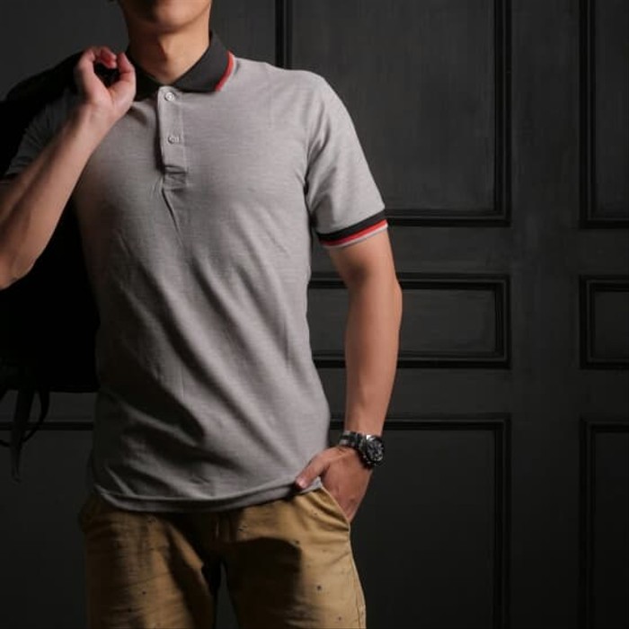 BAJU KAOS KERAH POLO SHIRT LACOSTE COWOK PRIA KATUN COTTON ABU MUDA - Abu-abu Muda S