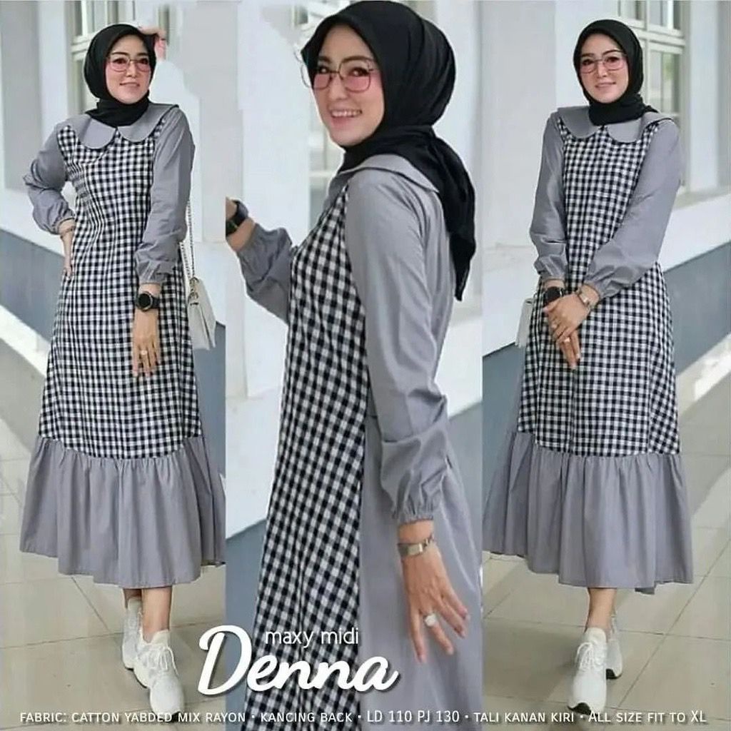 Denna Midi Dress Motif Kotak-kotak/Dress Midi