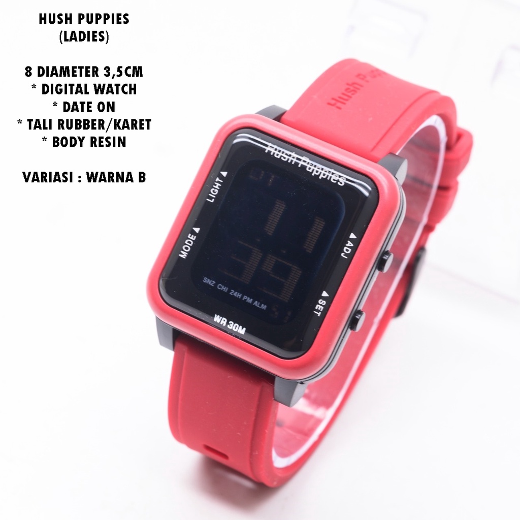 (BISA COD) JAM TANGAN WANITA HUSH PUPPIES TALI RUBBER BODY SEGI TANGGAL AKTIF