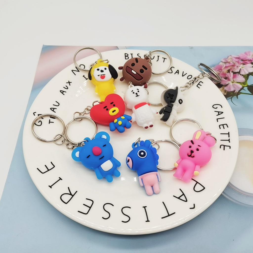 Cartoon KPOP BTS BT21 Keychain Popular Pendant Small Gift Mini Figure BTS Doll keyring