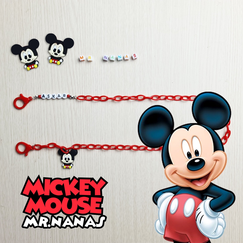 Tali Masker FREE BONEKA dan NAMA Cartoon Naruto Mickey Mouse Strap Masker Anak Perempuan Laki-laki / Anak Cowo Cewe Mr Nanas