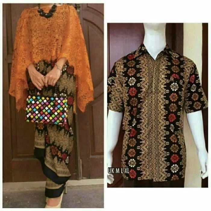 SB Collection Couple Stelan Kebaya Bianca Brukat Jumbo Rok Lilit Dan Kemeja Batik Pria