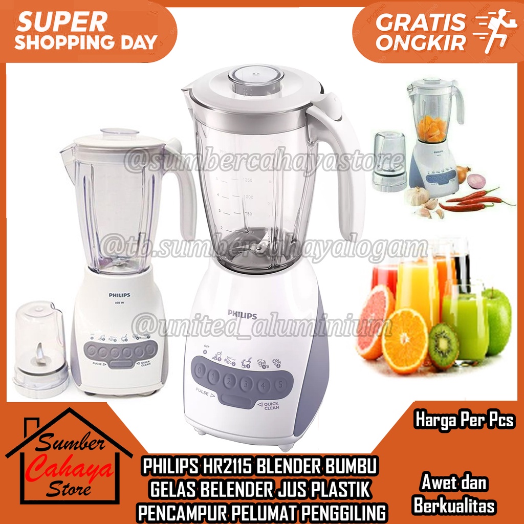 BLENDER PHILIPS 2 IN 1 HR 2115 2 LITER PHILIP PHILLIPS PILIPS Juice Bumbu PLASTIK BELENDER JUS PENCA