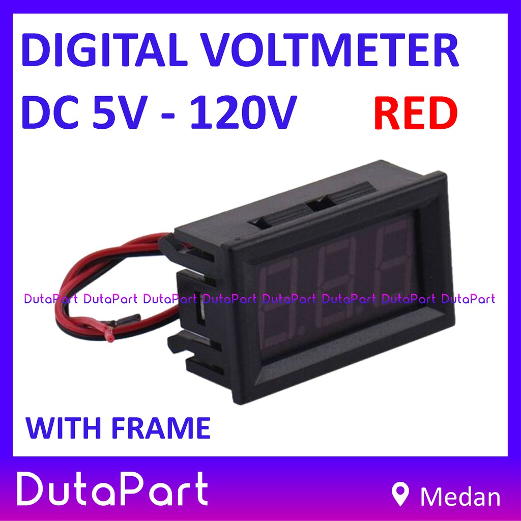 Digital Voltmeter DC 5V-120V 0.56&quot; Red Merah 2 Wire + Frame Volt Meter